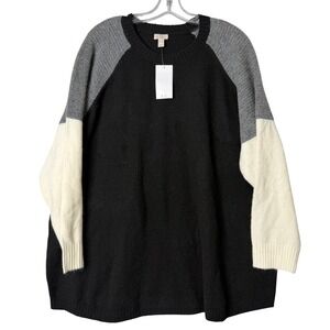 New Logo By Lori Goldstein Colorblocked Crew‎ Neck Sweater Womens Plus 2X Black